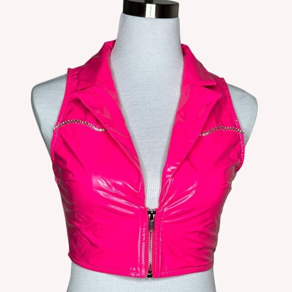 Pretty Little Thing Pink Cowgirl Size S‎ Sexy Bling Latex Party Rave Costume - Picture 4 of 16